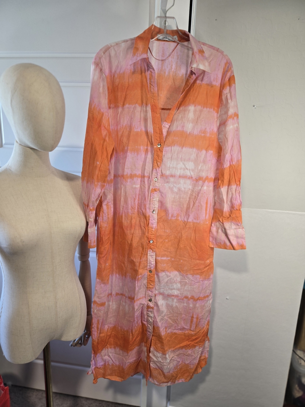 Mango Orange and Pink Button-Up Top/ Cover up